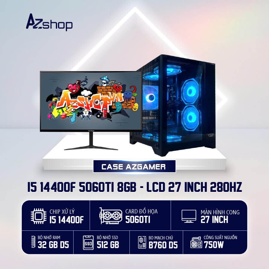 🔊𝐂𝐚𝐬𝐞 𝐀𝐳𝐆𝐚𝐦𝐞𝐫 𝐢5 𝟏44𝟎0𝐅 5060Ti 8GB & LCD 27 INCH 280HZ MSI CONG !