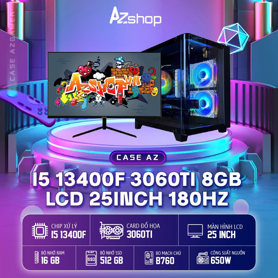 🔊𝐂𝐚𝐬𝐞 𝐀𝐳𝐆𝐚𝐦𝐞𝐫 𝐢5 𝟏34𝟎0𝐅 3060Ti 8Gb & 25 inch 180hz  !