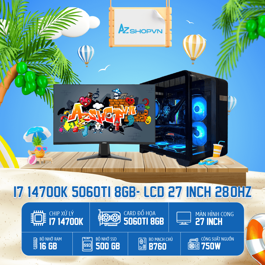 📣 Case Azgamer I7 14700K 5060Ti 8GB & 27 inch 280hz cong !