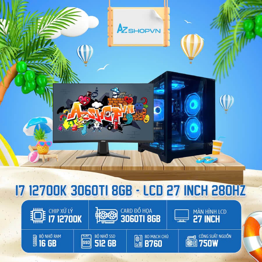 🔊𝐂𝐚𝐬𝐞 𝐀𝐳𝐆𝐚𝐦𝐞𝐫 𝐢𝟕 𝟏𝟐𝟕𝟎𝟎K VGA 3060Ti 8GB & LCD 27 inch 280 CONG  !