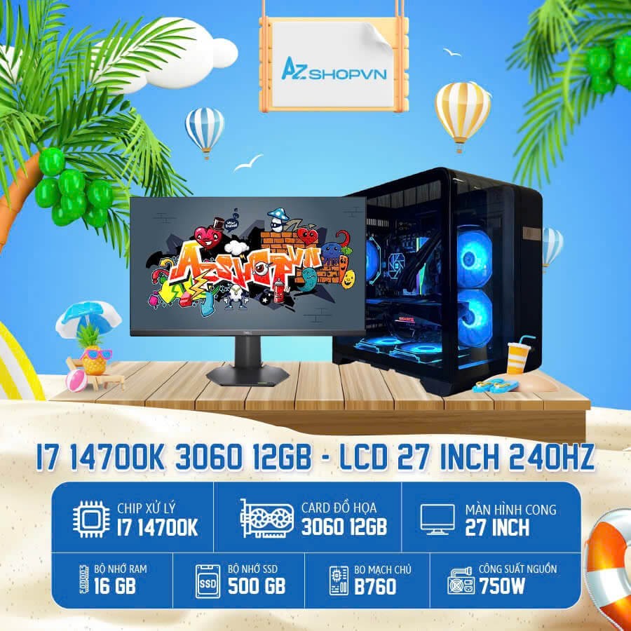 🔊Case Azgamer I7 14700K 3060 12GB & 27 165HZ  Dell !