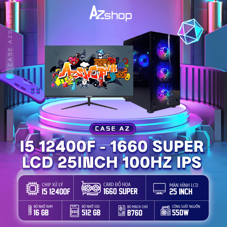 Case Azgamer B760 i5 12400F VGA 1660 Super & lcd 25 inch 100hz IPS !