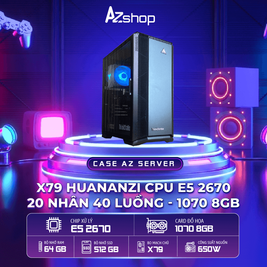 🔊Case AzServer X79 Huananzi CPU E5 2670 20 nhân 40 luồng  64GB 1070 8GB CHƯA KÈM LCD !