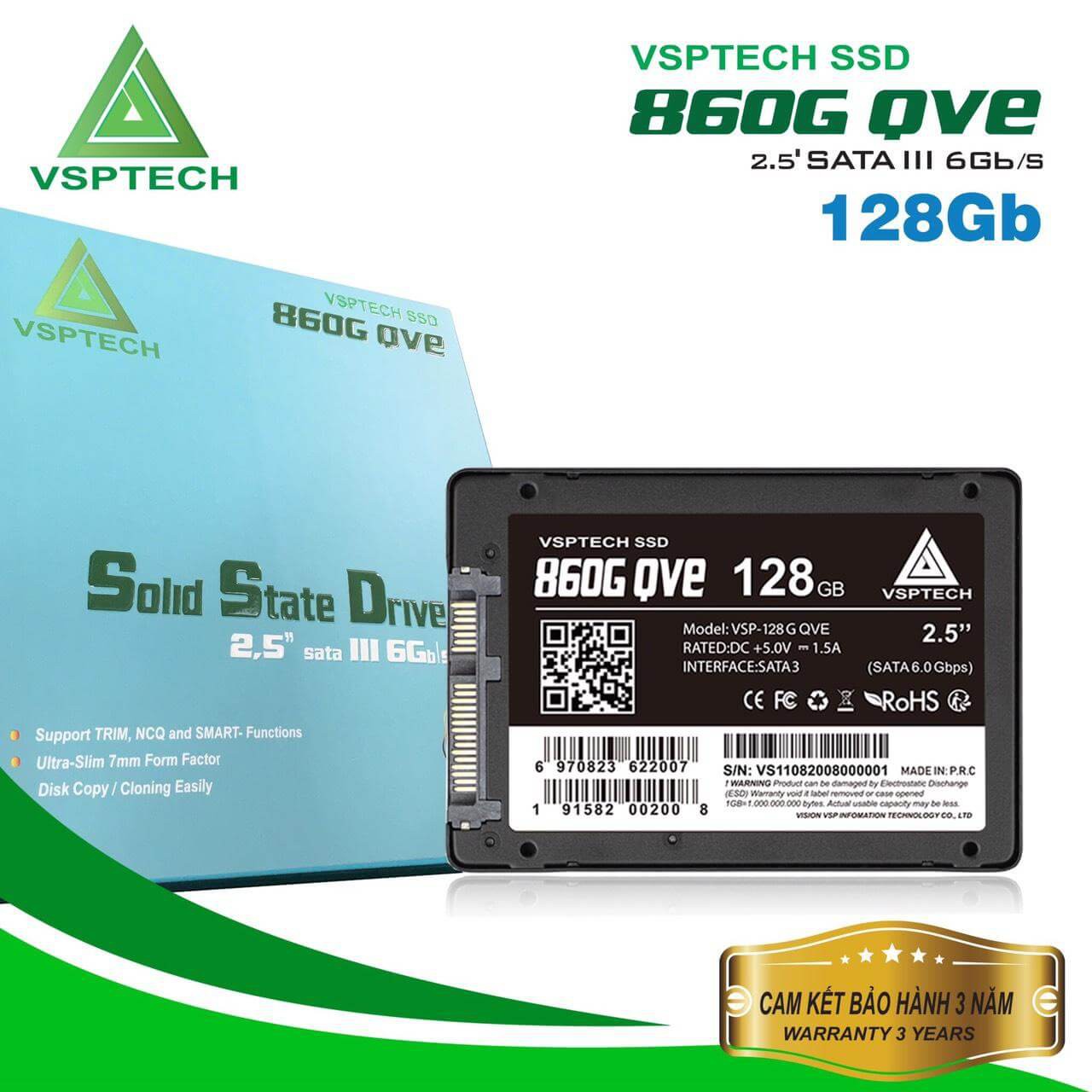 Ổ cứng SSD VSPTECH 860G QVE dung lượng 128GB, cài sẵn win 10
