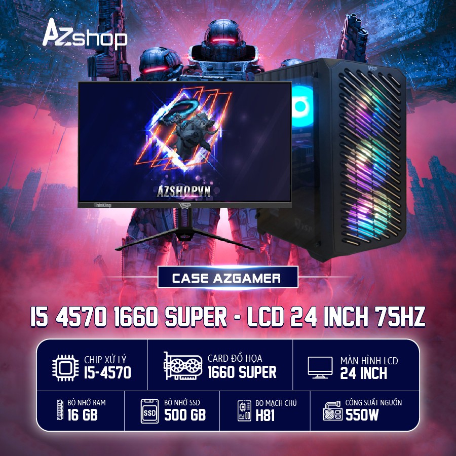 🔊Case AzGamer i5 4570 VGA 1660 Super 6GB RAM 16GB & LCD 24 inch 100hz !