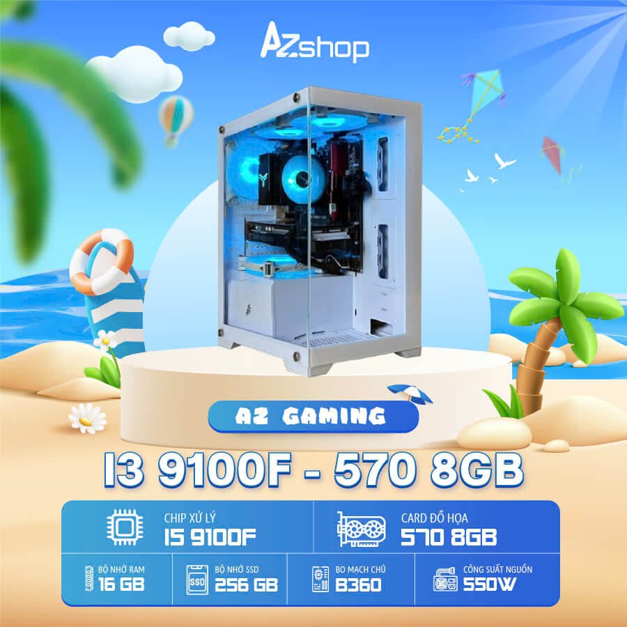 🔊Case AzGamer i3 9100F thế hệ 9 VGA 570 8G!