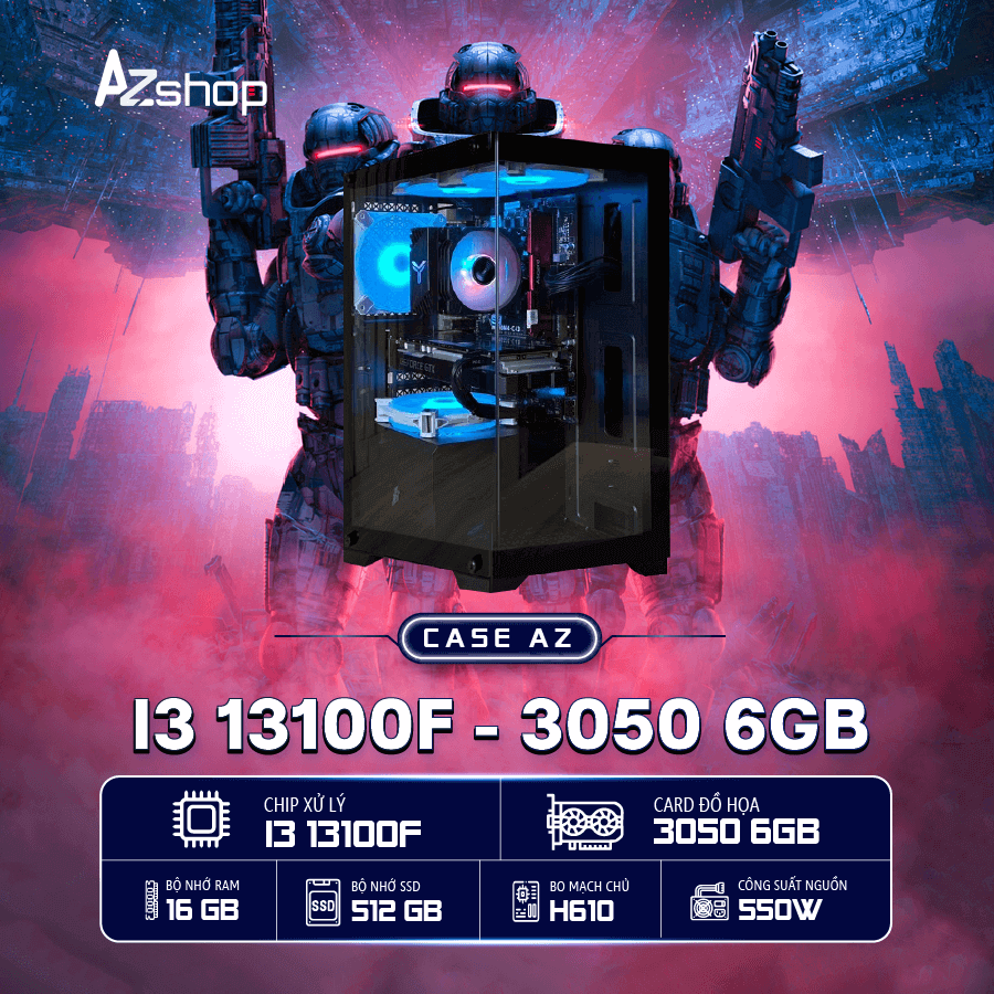 Case Azgamer H610 i3 13100F VGA 3050 6gb New !
