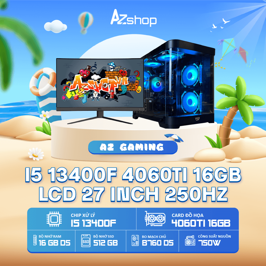 🔊𝐂𝐚𝐬𝐞 𝐀𝐳𝐆𝐚𝐦𝐞𝐫 𝐢5 𝟏34𝟎0𝐅 4060Ti 16GB & LCD 27 INCH 250HZ MSI CONG !