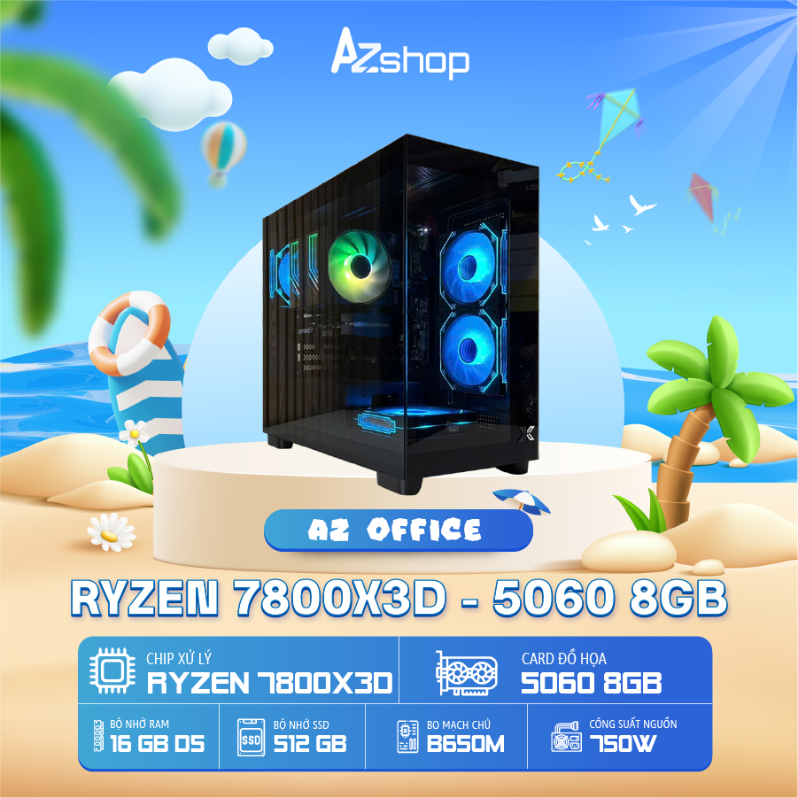 𝐂𝐚𝐬𝐞 𝐀𝐳𝐆𝐚𝐦𝐞𝐫 AMD Ryzen 7800X3D VGA 5060 8GB  Ram 16GB !