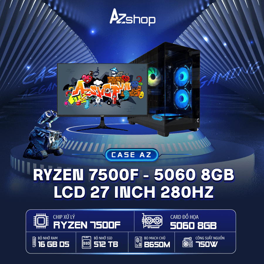 𝐂𝐚𝐬𝐞 𝐀𝐳𝐆𝐚𝐦𝐞𝐫 AMD Ryzen 7500F VGA 5060  8GB   Ram 16GB +LCD 27 inch 280hz !