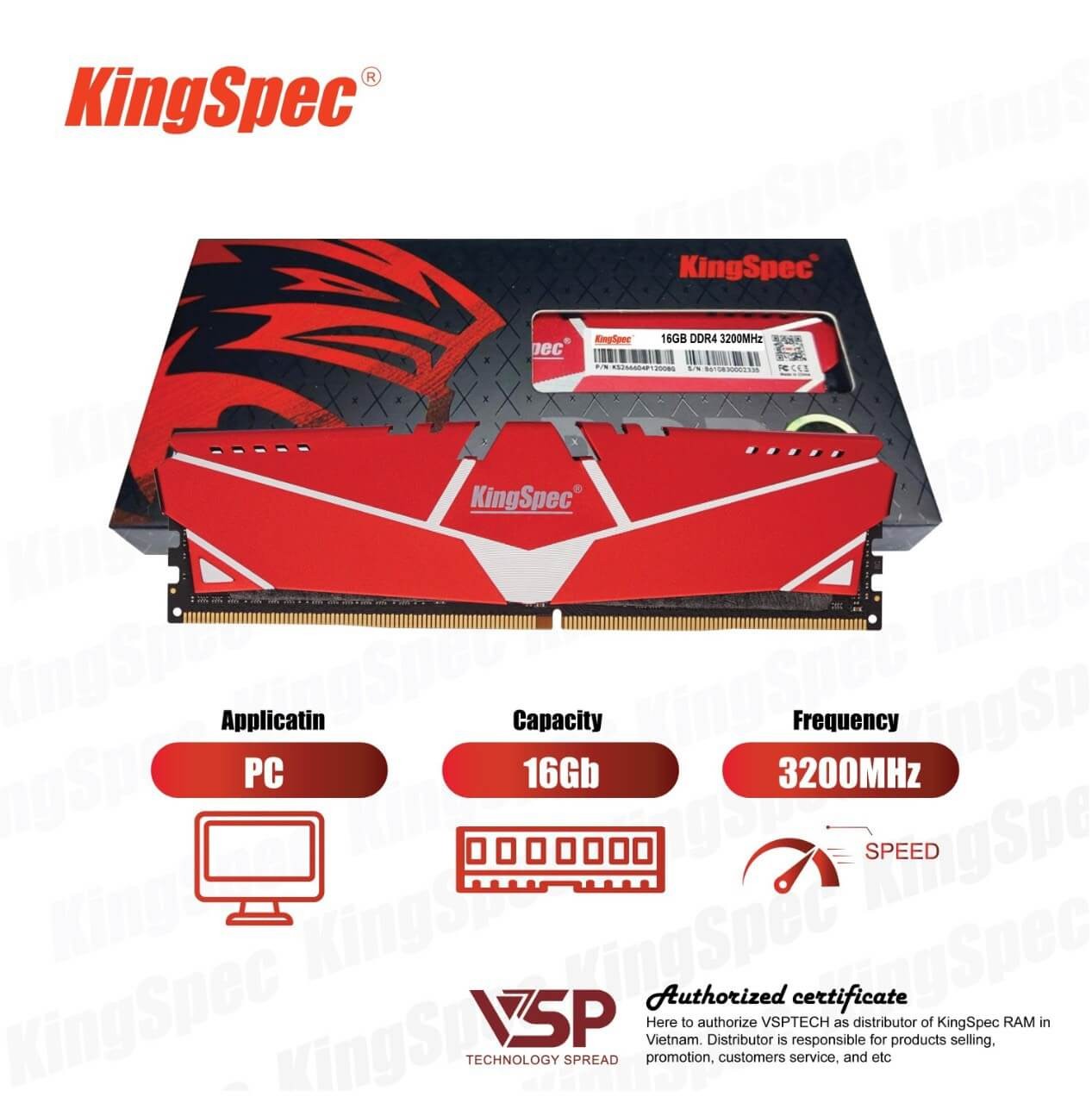 Ram Desktop Kingspec DDR4 16GB 3200MHZ