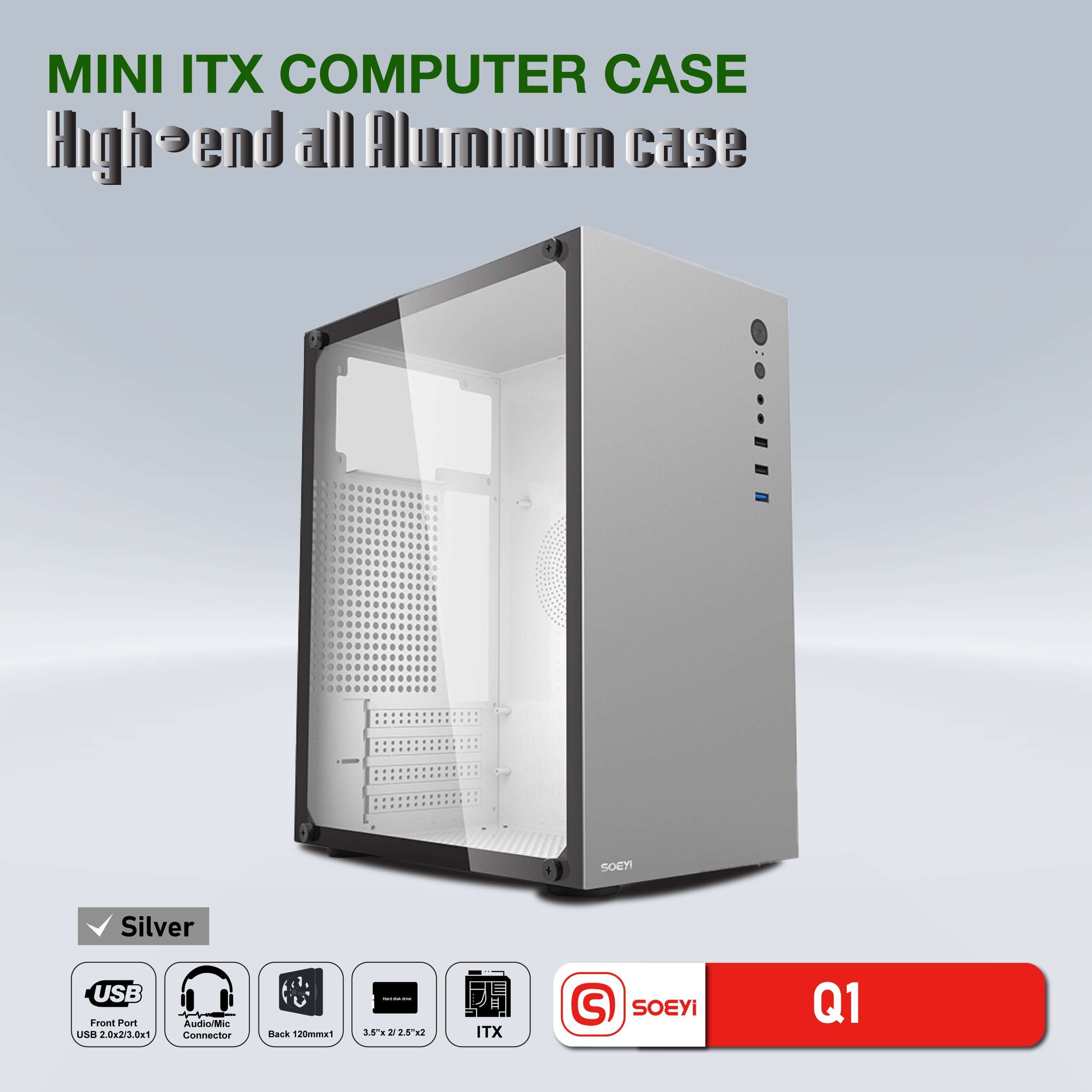 Vỏ case SOEYI Q1 Nhôm (Aluminum/ Tempered Glass/ Mid Tower mATX)