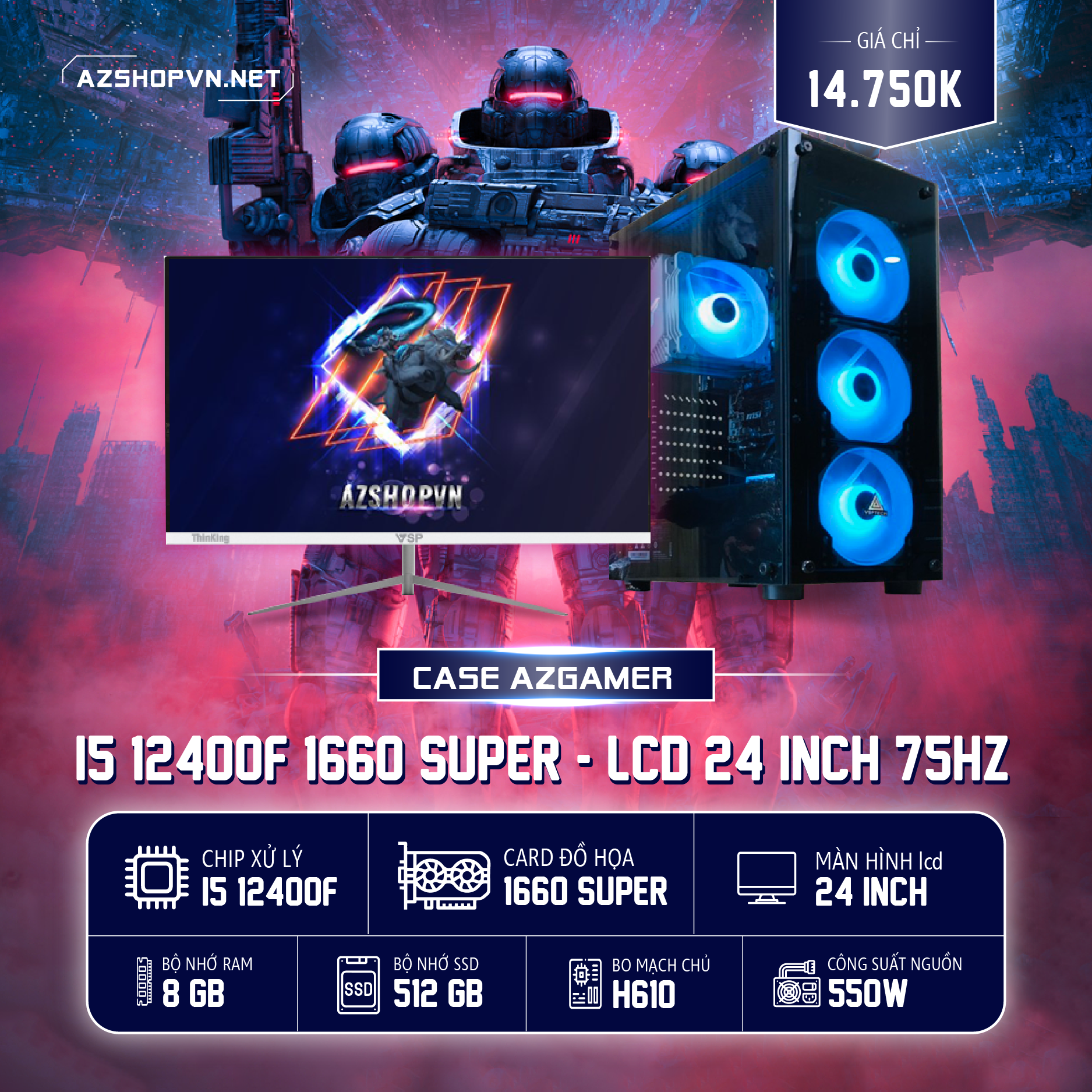 🔊𝐂𝐚𝐬𝐞 A𝐳𝐆𝐚𝐦𝐞𝐫 𝐢𝟓 𝟏2𝟒𝟎𝟎𝐅 𝐕𝐆𝐀 1660 Super 6gb & LCD 24 INCH 75HZ !