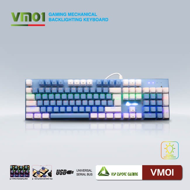 Combo Phím cơ VSP eSport VM01 + Chuột Bosston GM109 Gaming 7.200DPI ( Hồng - Xanh)