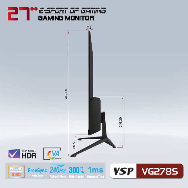 Màn Hình Gaming VSP VG278S (27"/FHD/VA/240Hz/1ms/300nits/HDMI + DP/Phẳng)