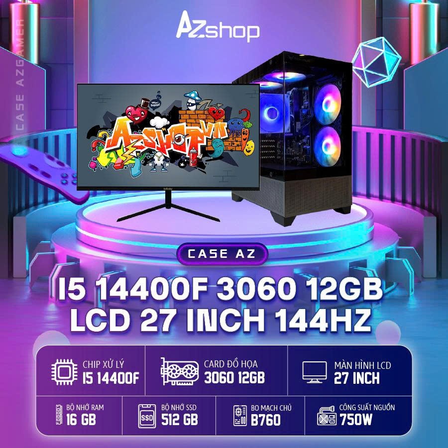 🔊 𝐂𝐚𝐬𝐞 𝐀𝐳𝐆𝐚𝐦𝐞𝐫 𝐢𝟓 𝟏4𝟒𝟎𝟎𝐅 3060 12GB  & LCD 27 INCH 144HZ 2k !