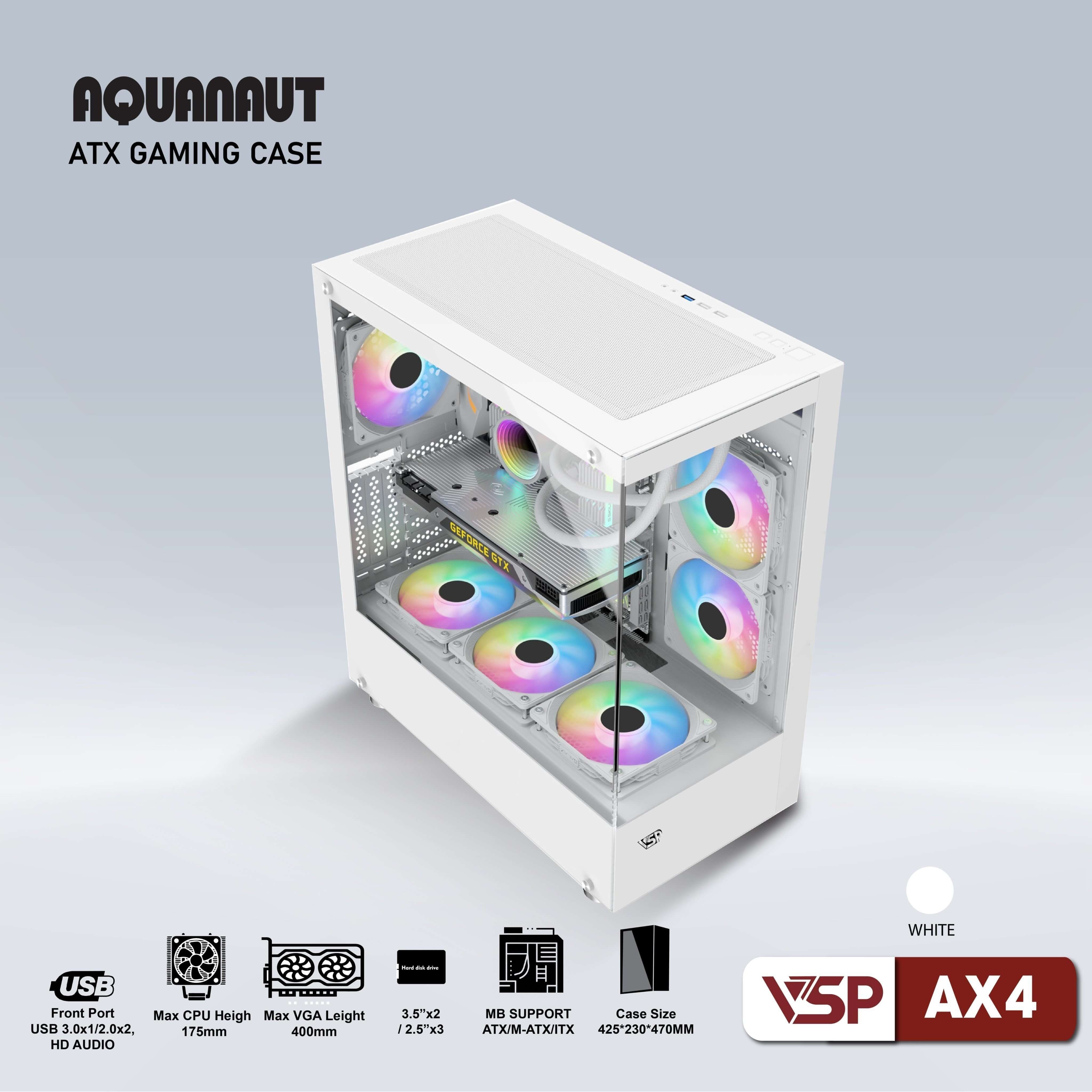 *Case gaming Aquanaut AX4 2 mặt kính - Trắng