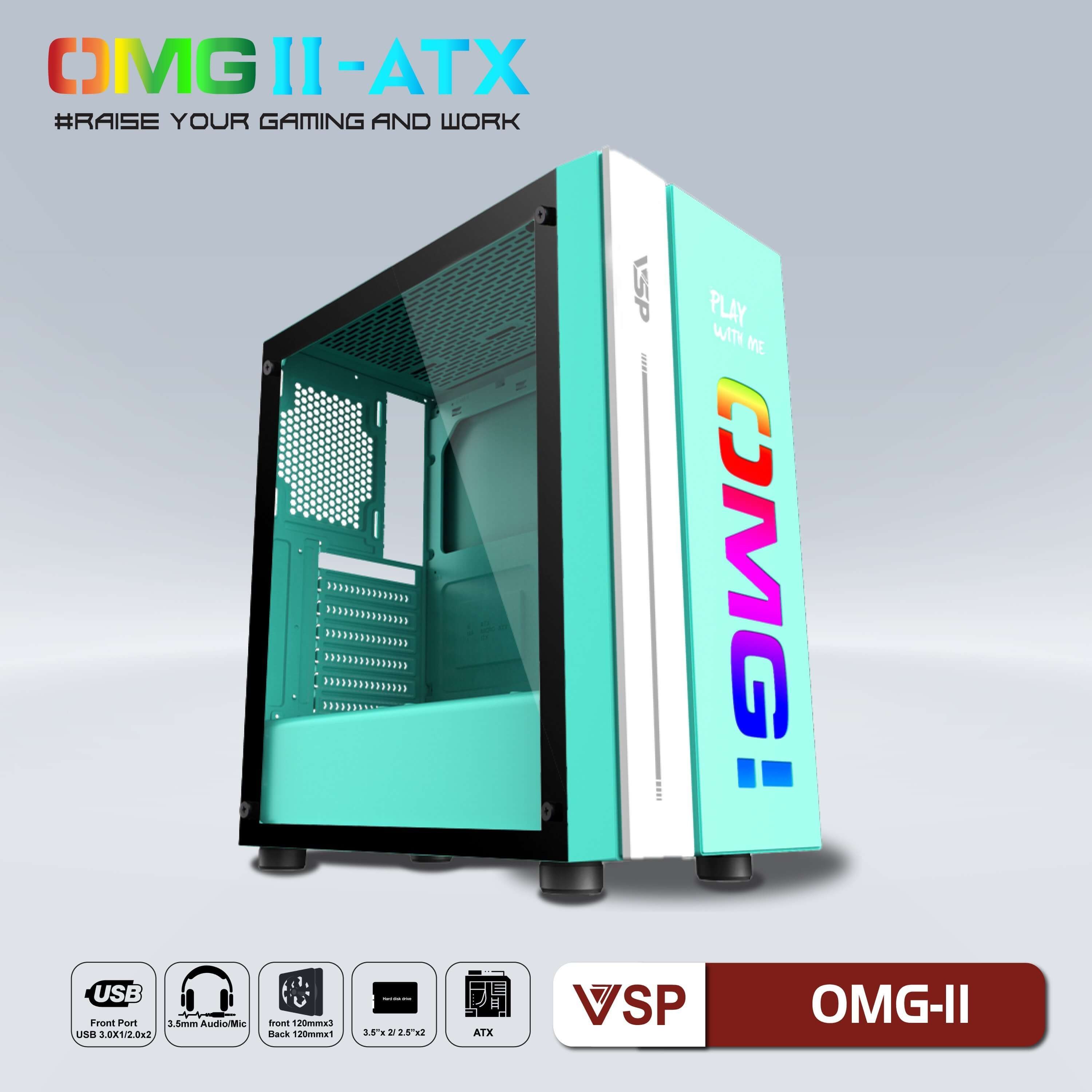 Case Gaming VSP OMG-II Mid Tower ( Màu Hồng - màu xanh)