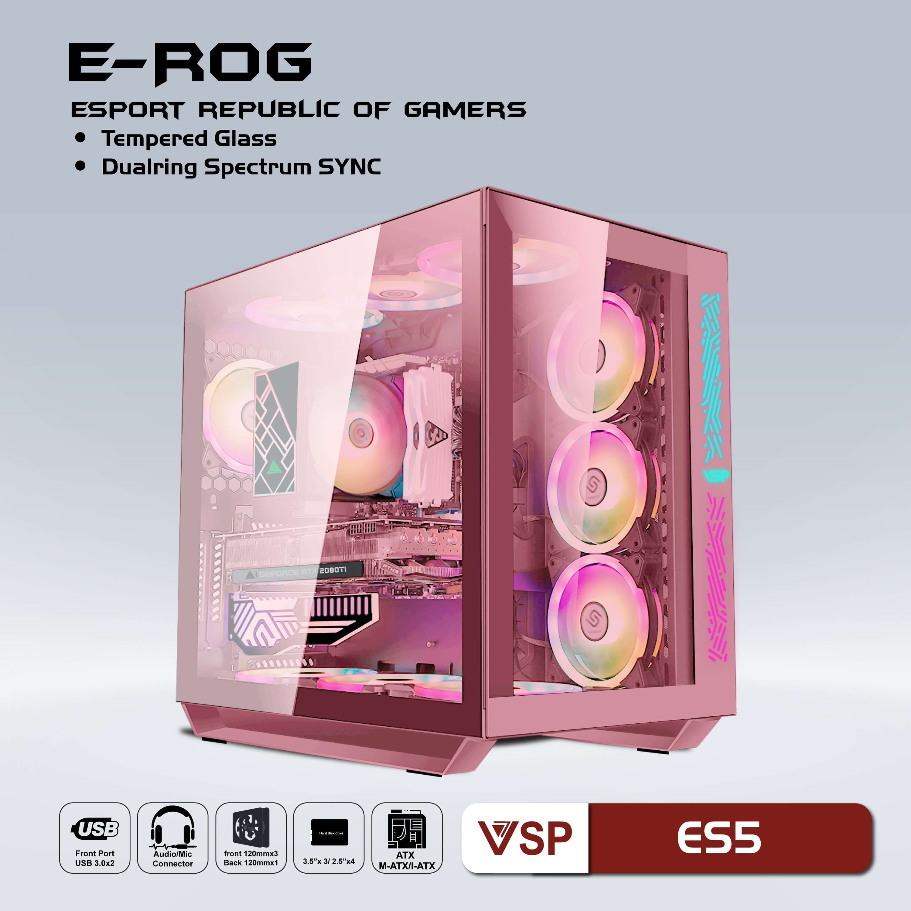 Case VSP E-ROG ES5 (Mid Tower/Trắng/Hồng).