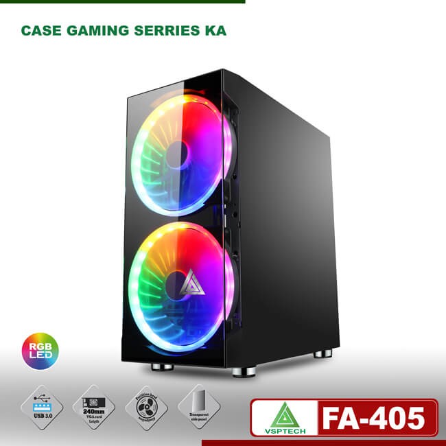 Case VSP FA-405 Gaming Có Sẵn Fan 20cm LED ARGB (có sẵn 2 Fan)