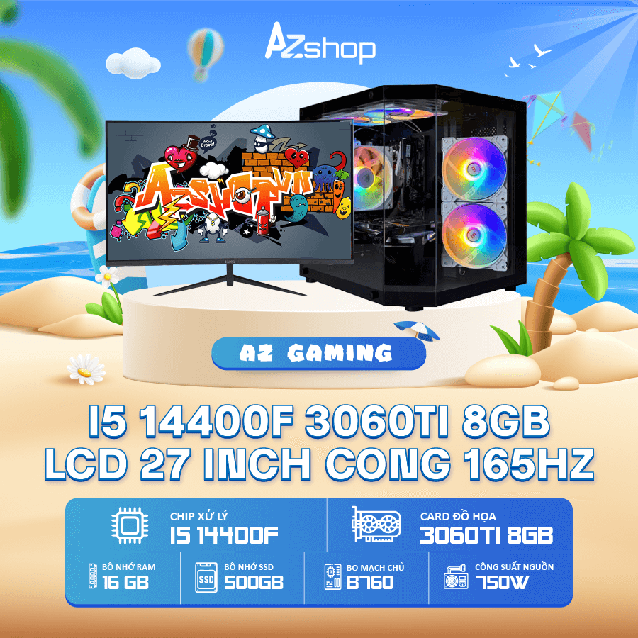 📣 𝐂𝐚𝐬𝐞 𝐀𝐳𝐆𝐚𝐦𝐞𝐫 𝐢𝟓 𝟏4𝟒𝟎𝟎𝐅 V𝐆𝐀 3060Ti 8gb & LCD 27 inch CONG 165HZ  !