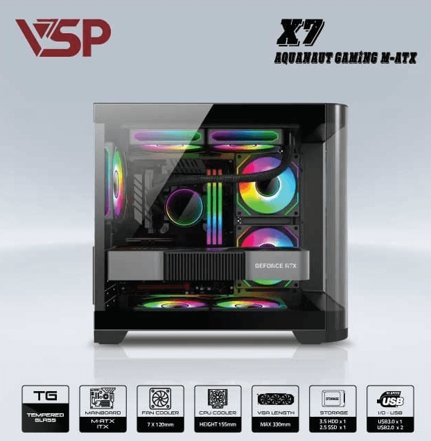 Thùng case vsp x7 - black - Không Fan