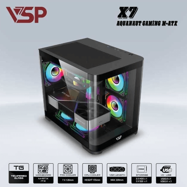Thùng case vsp x7 - black - Không Fan