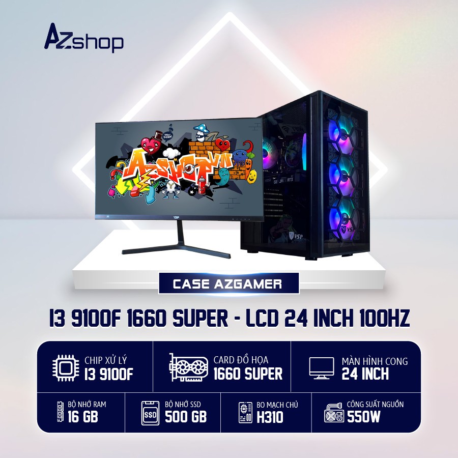 🔊Case AzGamer i3 9100F  1660 Super 6GB & lcd 24 inch 100HZ  !