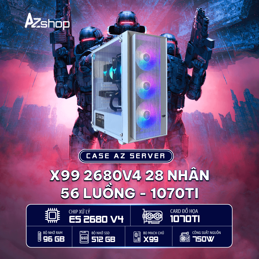 🔊Case AzServer X99 2680 v4 28  NHÂN 56  Luồng 1070TI 8gb !
