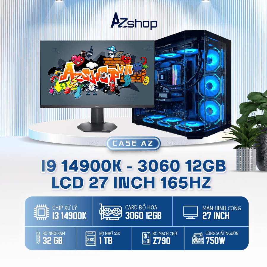 🔊𝐂𝐚𝐬𝐞 𝐀𝐳𝐆𝐚𝐦𝐞𝐫 𝐢9 𝟏49𝟎𝟎K VGA  3060 12GB & LCD 27 inch 165 HZ Dell !