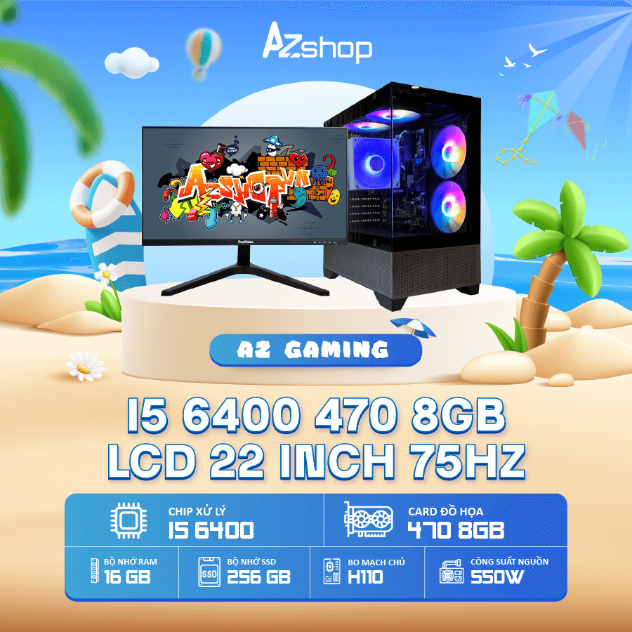 🔊𝐂𝐚𝐬𝐞 𝐀𝐳𝐆𝐚𝐦𝐞𝐫 𝐢5 6400  470 8GB & LCD 22 inch 75HZ  !