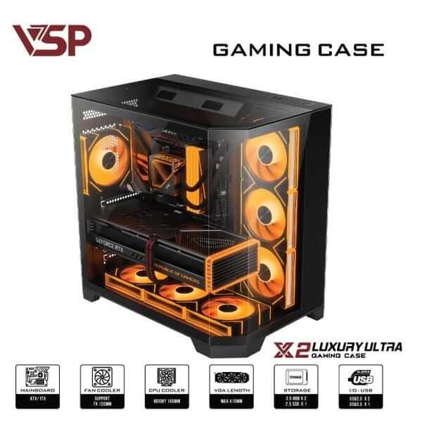 Thùng máy tính Case X2 Luxury Ultra - Full Tower - Màu Đen - Không Fan