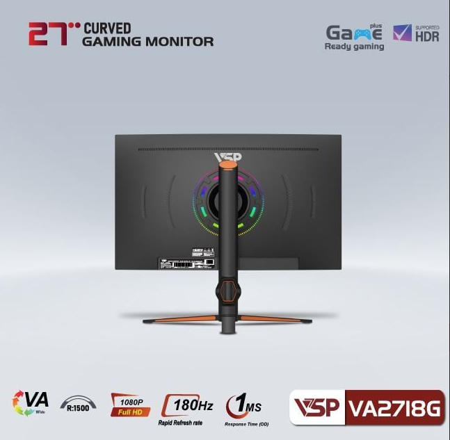 Màn hình Gaming VSP VA2718G | 27 inch, Full HD, VA, 180Hz, 1ms, cong