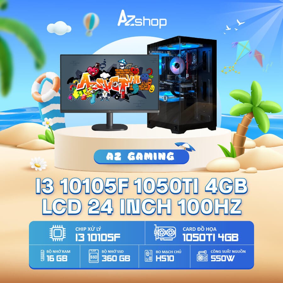 Case Azgamer i3 10105F vga 1050Ti 4gb & LCD 24 inch IPS 100HZ !