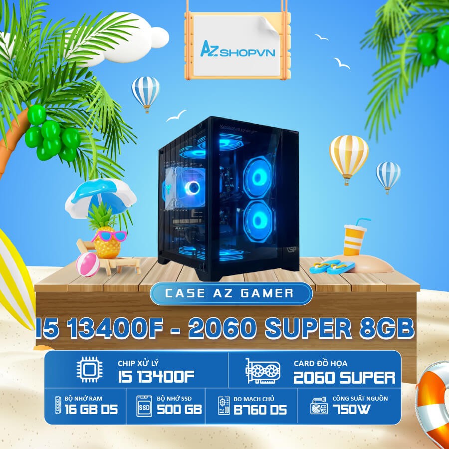 Case AZGAMER I5 13400F 16GB DDR5  VGA 2060  Super 8GB chưa LCD !