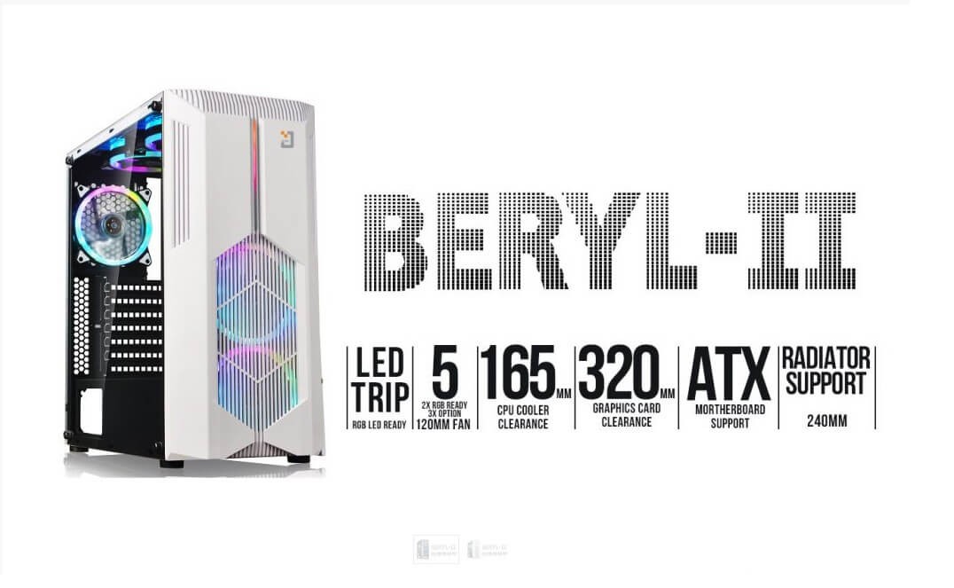 Case Jetek Beryl II G9602W (WHITE), Bảo hành 12 tháng