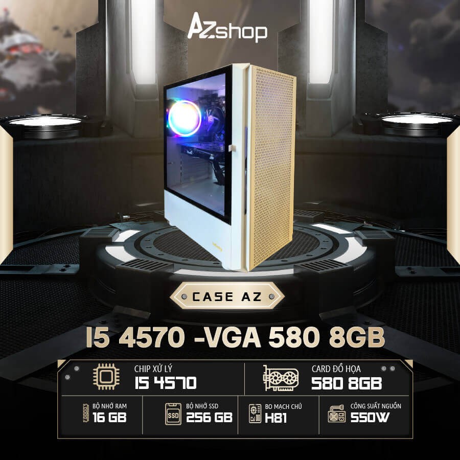 🔊Case AzGamer i5 4570 Ram 16GB  VGA 580 8gb Chưa LCD !