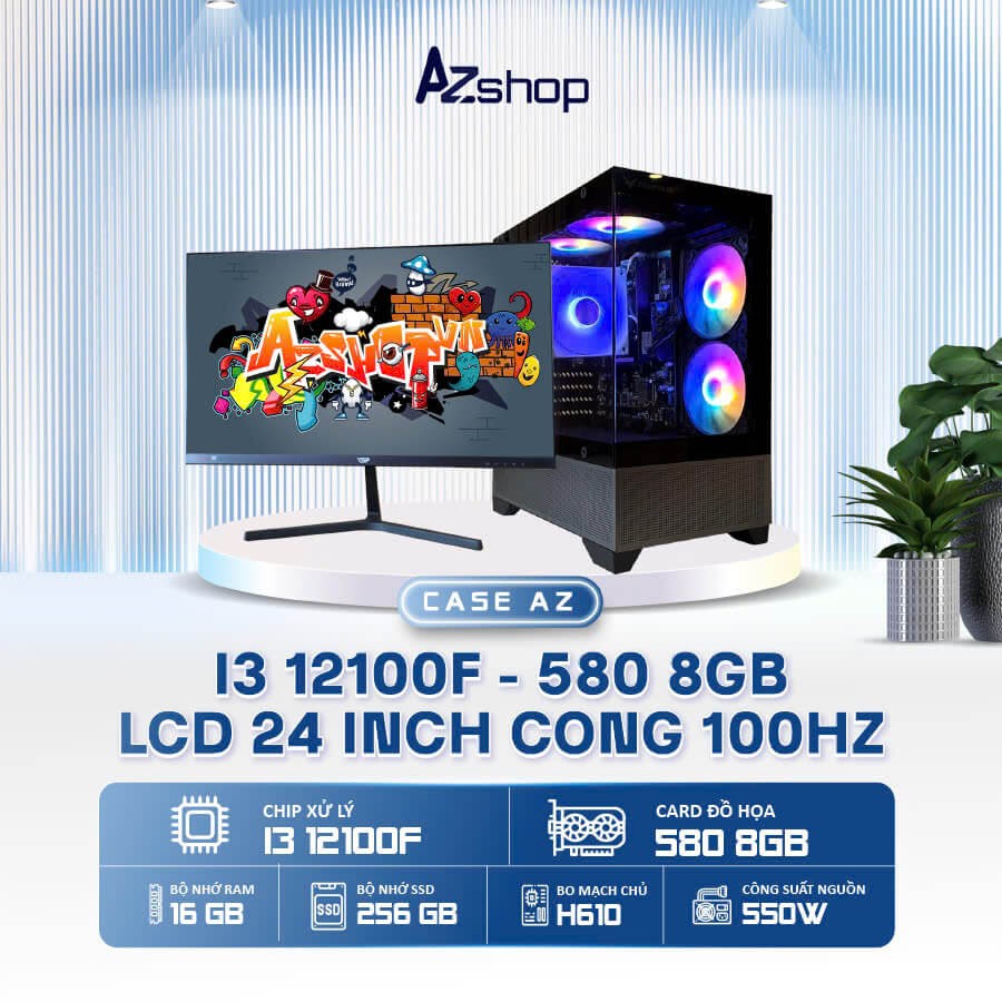 🔊𝐂𝐚𝐬𝐞 𝐀𝐳𝐆𝐚𝐦𝐞𝐫 𝐢𝟑 𝟏2𝟏𝟎0𝐅 570 8GB Ram 16gb &LCD 24 INCH CONG 100HZ !