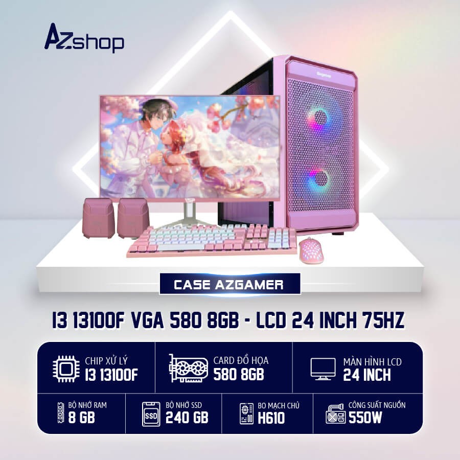 🔊𝐂𝐚𝐬𝐞 𝐀𝐳𝐆𝐚𝐦𝐞𝐫 𝐢𝟑 𝟏3𝟏𝟎0𝐅 580 8G & 24 inch LCD 75HZ mới nhất 2023 Full bộ hồng !