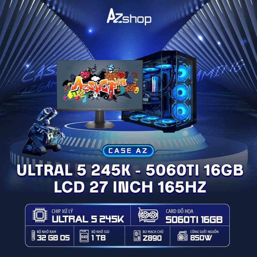 🔊𝐂𝐚𝐬𝐞 𝐀𝐳𝐆𝐚𝐦𝐞𝐫 Ultra 5 245K 5060Ti 16GB & LCD 27 inch 165HZ Dell Phẳng !