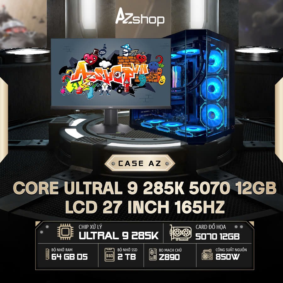 🔊𝐂𝐚𝐬𝐞 𝐀𝐳𝐆𝐚𝐦𝐞𝐫 Ultra 9 285K 5070 12GB & LCD 27 inch 165HZ Dell Phẳng !