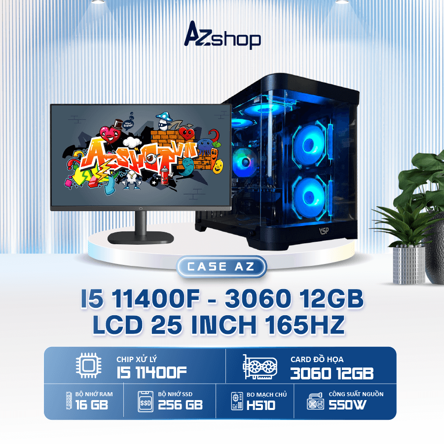 🔊𝐂𝐚𝐬𝐞 𝐀𝐳𝐆𝐚𝐦𝐞𝐫 𝐢5 𝟏14𝟎0𝐅  3060 12GB & LCD 25 inch 165HZ  !