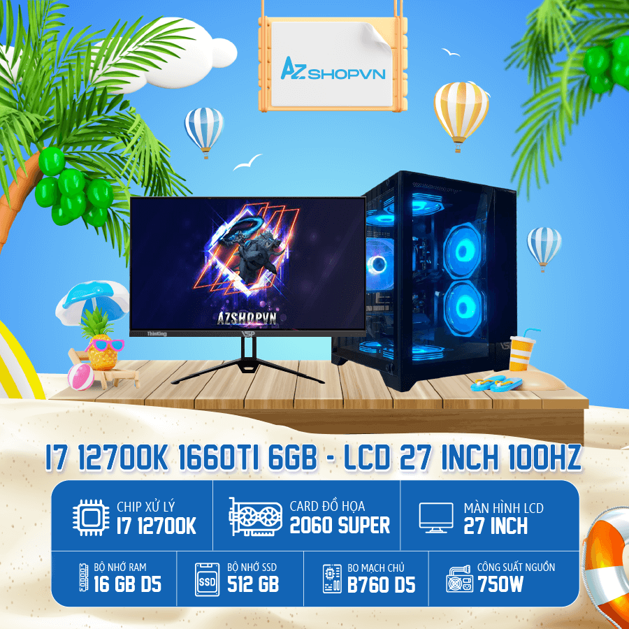 🔊𝐂𝐚𝐬𝐞 𝐀𝐳𝐆𝐚𝐦𝐞𝐫 𝐢𝟕 𝟏𝟐𝟕𝟎𝟎K VGA  1660TI 6GB   & LCD 27 inch 100HZ LG phẳng !