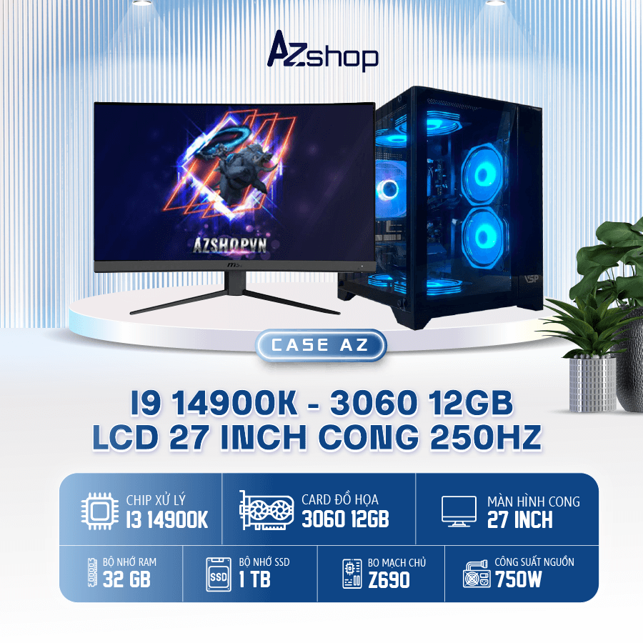 📣𝐂𝐚𝐬𝐞 𝐀𝐳𝐆𝐚𝐦𝐞𝐫 𝐢9 14900K VGA 3060 12GB & 27 inch cong 250HZ !