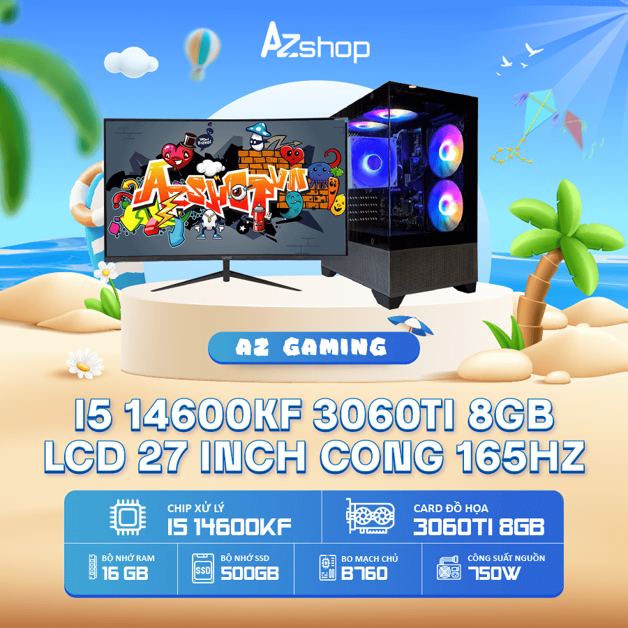 📣 𝐂𝐚𝐬𝐞 𝐀𝐳𝐆𝐚𝐦𝐞𝐫 𝐢𝟓 𝟏46𝟎𝟎KF V𝐆𝐀 3060Ti 8Gb& LCD 27 INCH 165HZ CONG 1MS !