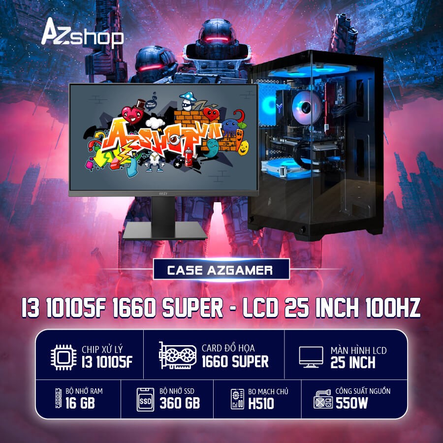 🔊Case AzGamer i3 10105F 1660 super 6gb & LCD 24 inch 100hz  !