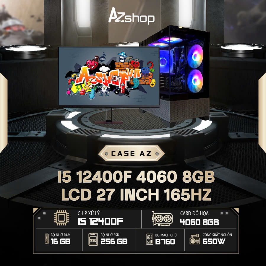 🔊𝐂𝐚𝐬𝐞 𝐀𝐳𝐆𝐚𝐦𝐞𝐫 𝐢5 𝟏24𝟎0𝐅 4060 8GB & LCD 27 INCH 165HZ  !