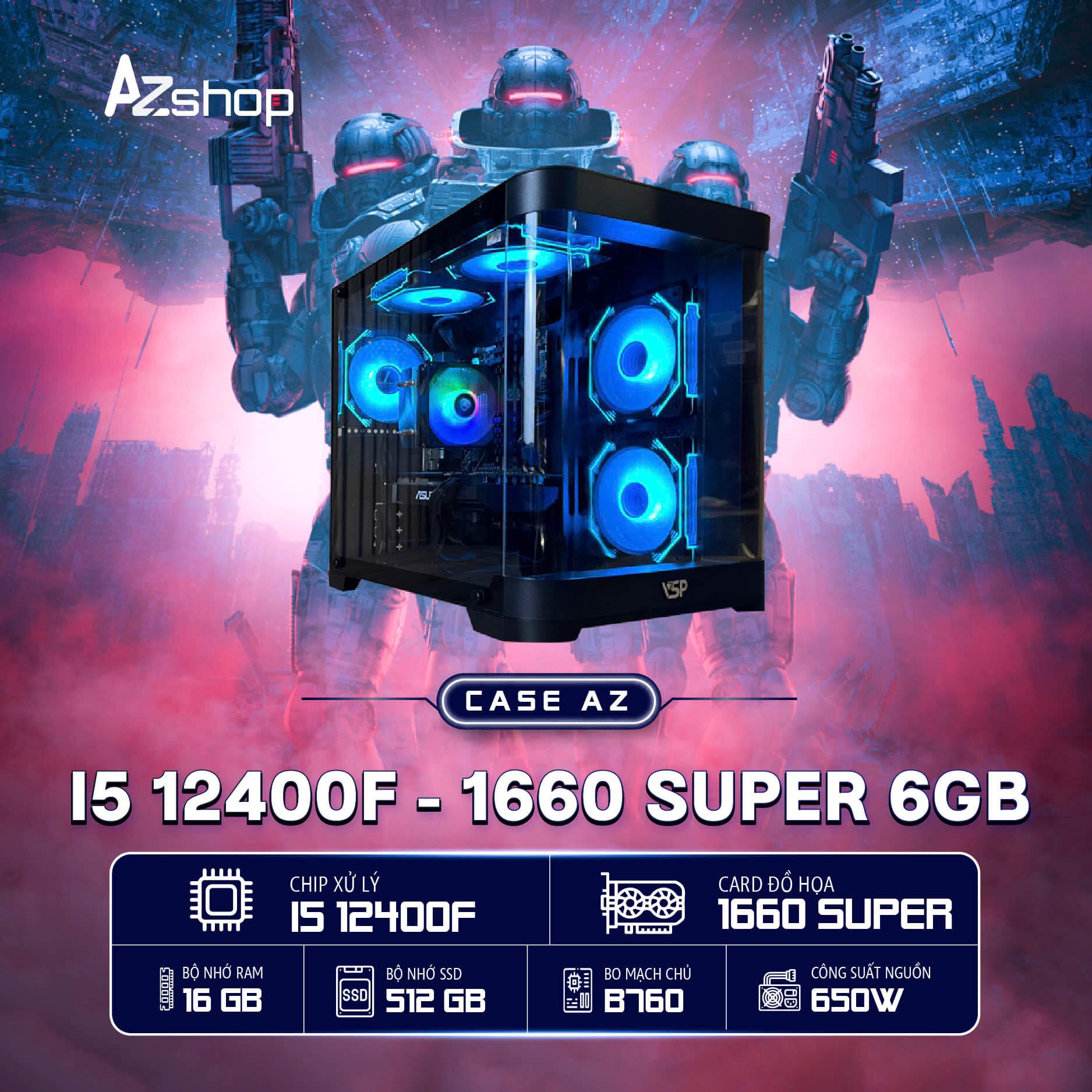 📣Case Azgamer B760  i5 12400F VGA 1660 Super 6G