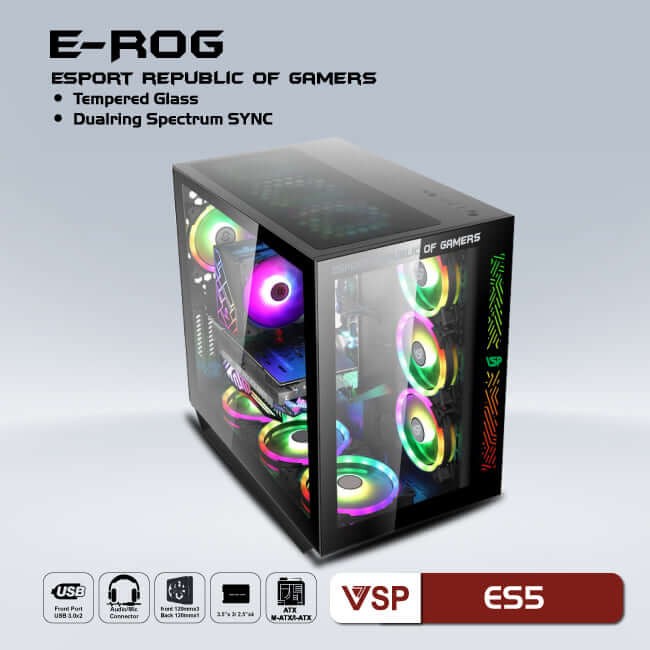 Thùng máy Case VSP ESPORT ROG ES5 Gaming (No Fan) (Đen)