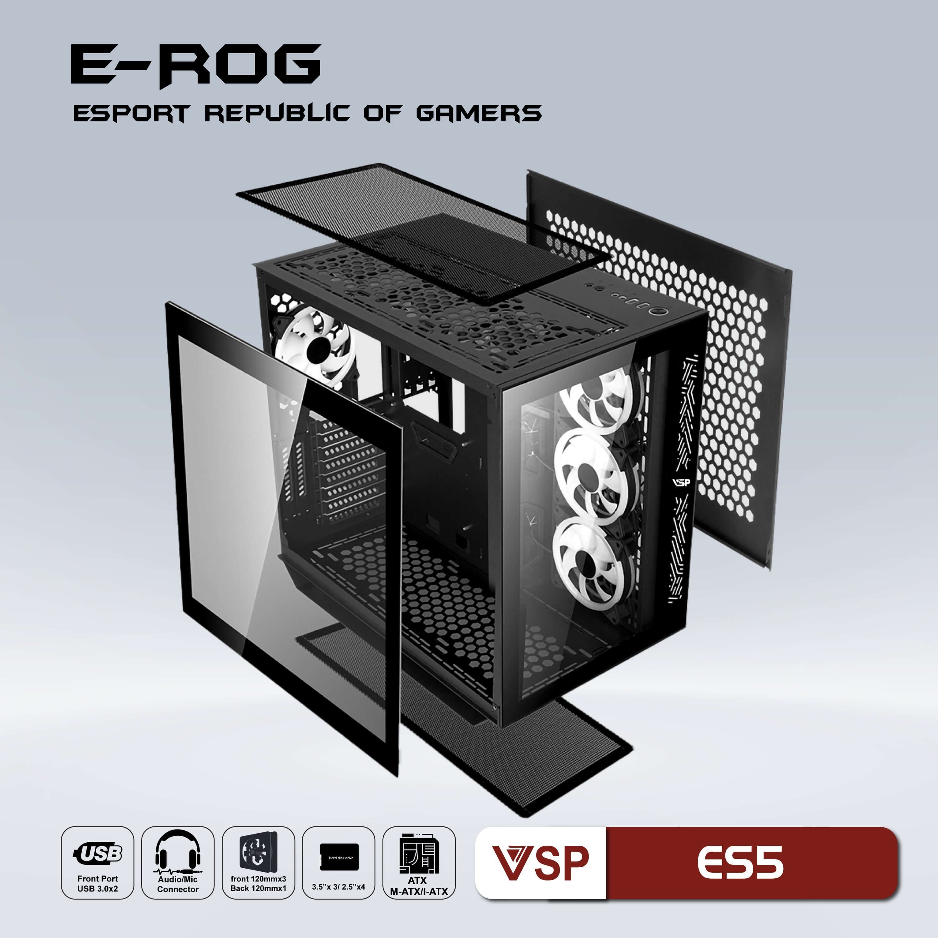 Case VSP E-ROG ES5 (Mid Tower/Màu Đen)